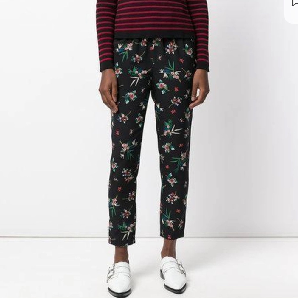 RED Valentino 100% Silk Floral Drawstring Straight Leg Pants